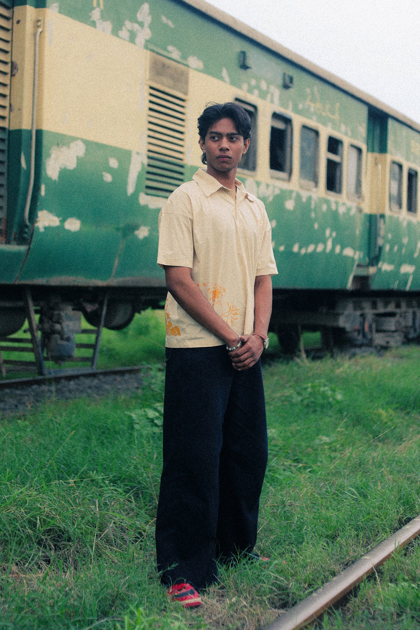 Beige safar camp collar shirt